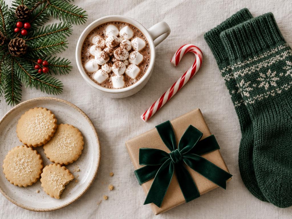 Hot chocolate, festive socks and a little wrapped gift